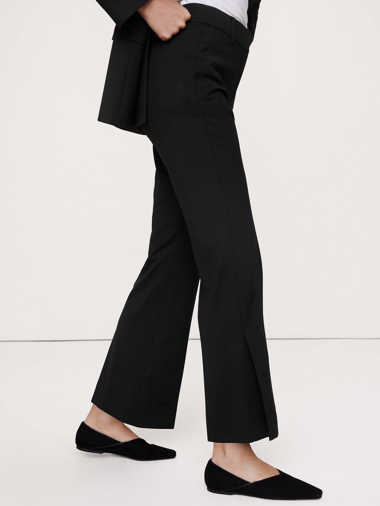 High-Rise Modern Flare Wool-Blend Pant with Side Slit - thumbnail 3