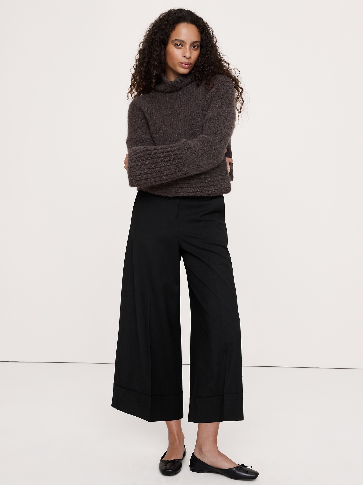 Женские брюки Banana Republic High-Rise Wool-Blend Culotte, цвет: Чёрный — фото 5