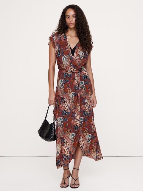 Layered Georgette Ruffle Midi Dress