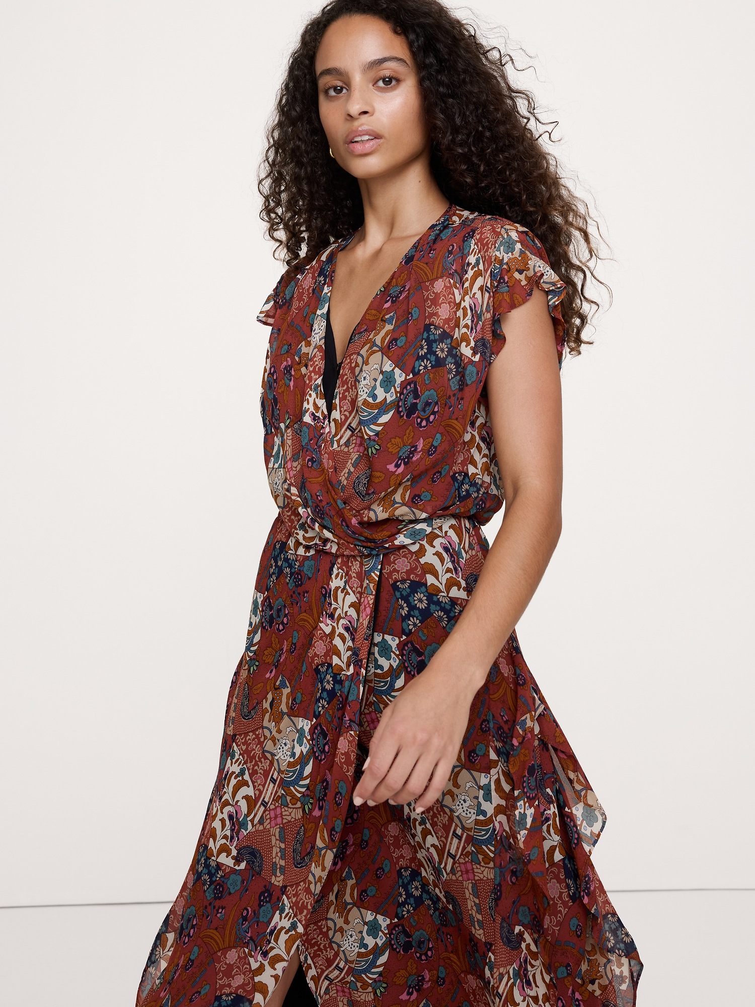 Женское платье Banana Republic Layered Georgette Ruffle Midi, цвет: Красный — фото 3