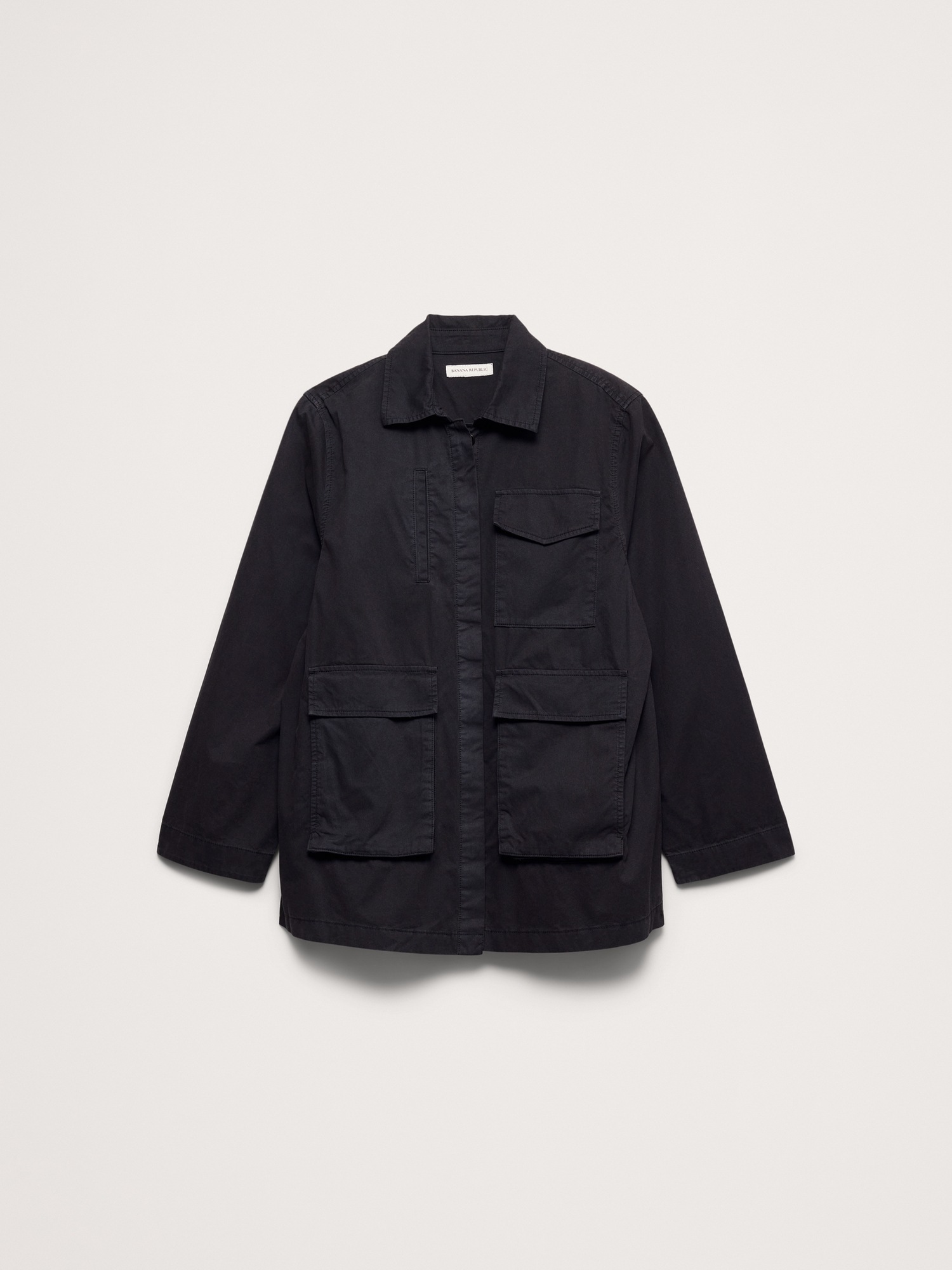 Женская куртка Banana Republic Cotton Twill Shirt Jacket, цвет: Чёрный — фото 4