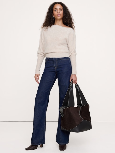 Brushed Wool-Cashmere Off-Shoulder Sweater