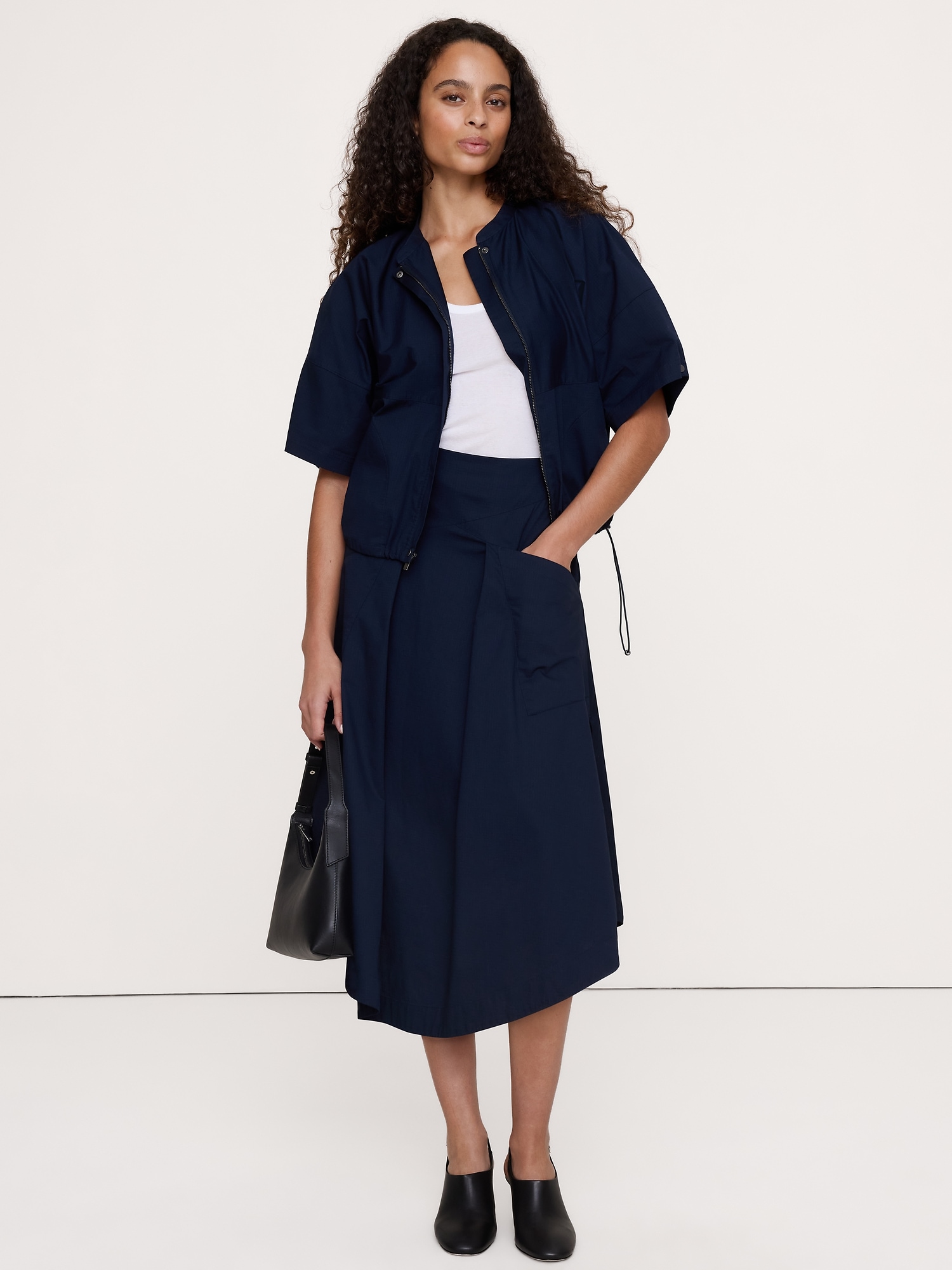 Женский топ Banana Republic Stretch-Cotton Puff-Sleeve Top, цвет: Тёмно-синий