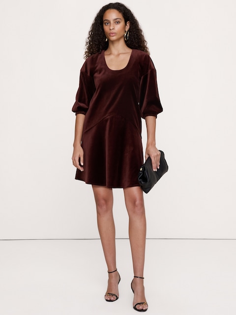 Velvet Puff-Sleeve Mini Dress
