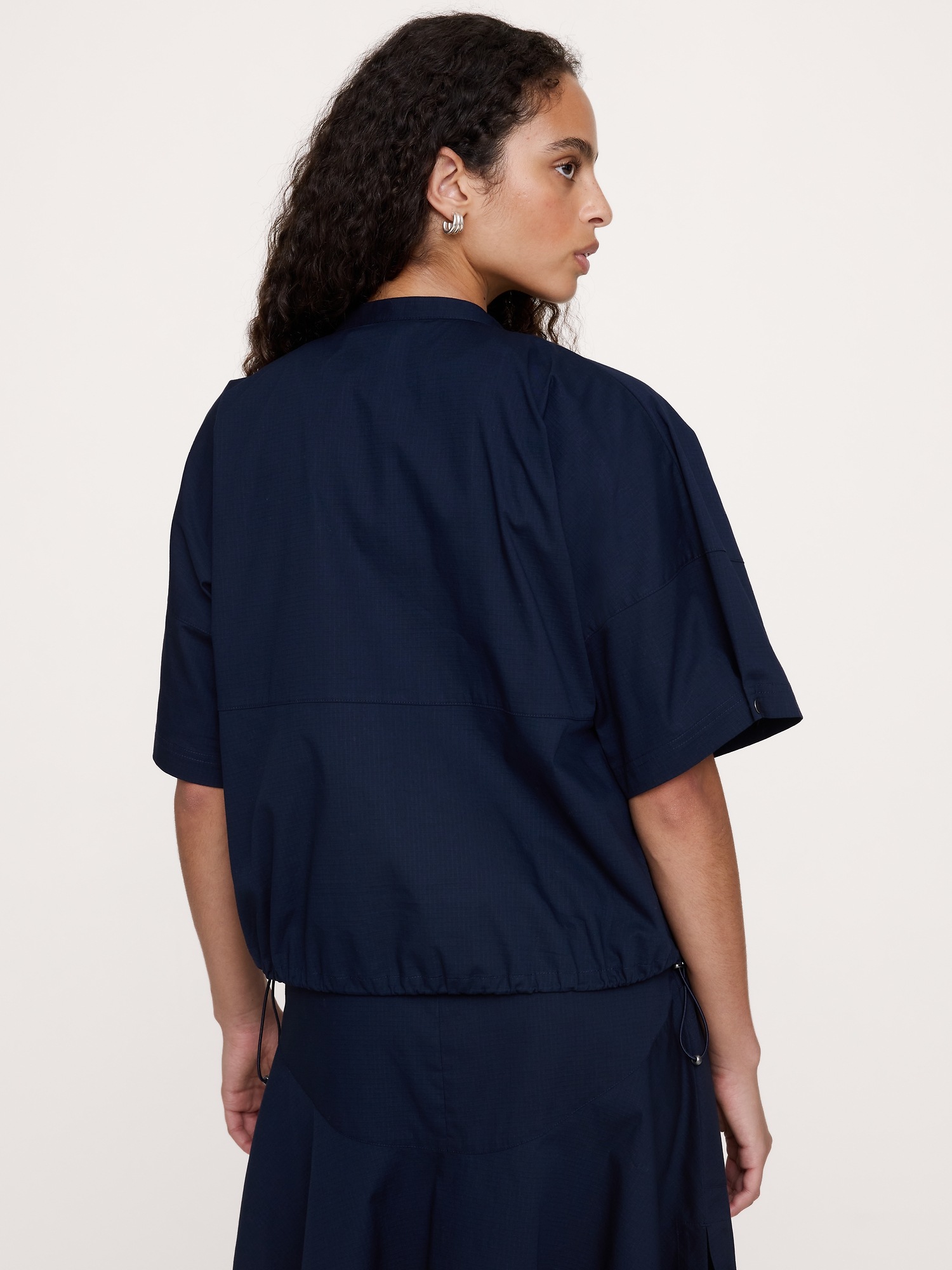 Женский топ Banana Republic Stretch-Cotton Puff-Sleeve Top, цвет: Тёмно-синий — фото 3