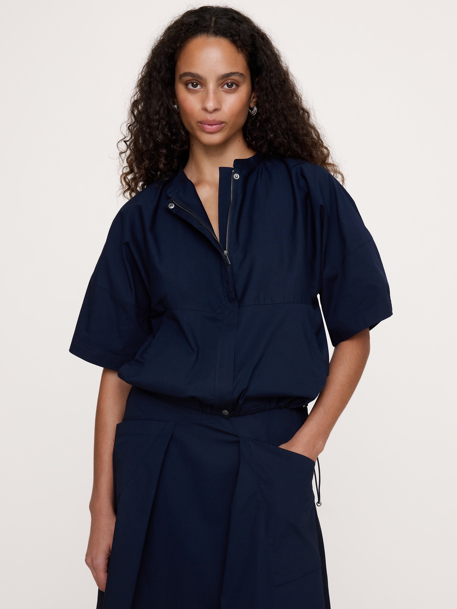 Женский топ Banana Republic Stretch-Cotton Puff-Sleeve Top, цвет: Тёмно-синий — фото 4