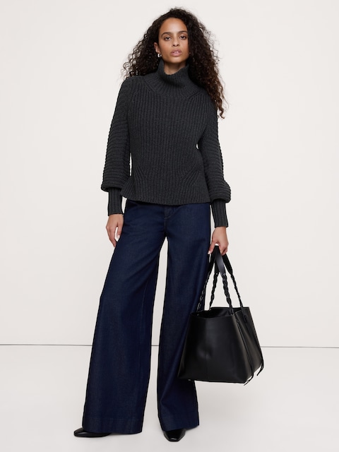 Chunky Cotton Funnel-Neck Sweater