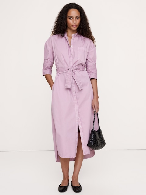 Cotton Twill Belted Shirt Dress