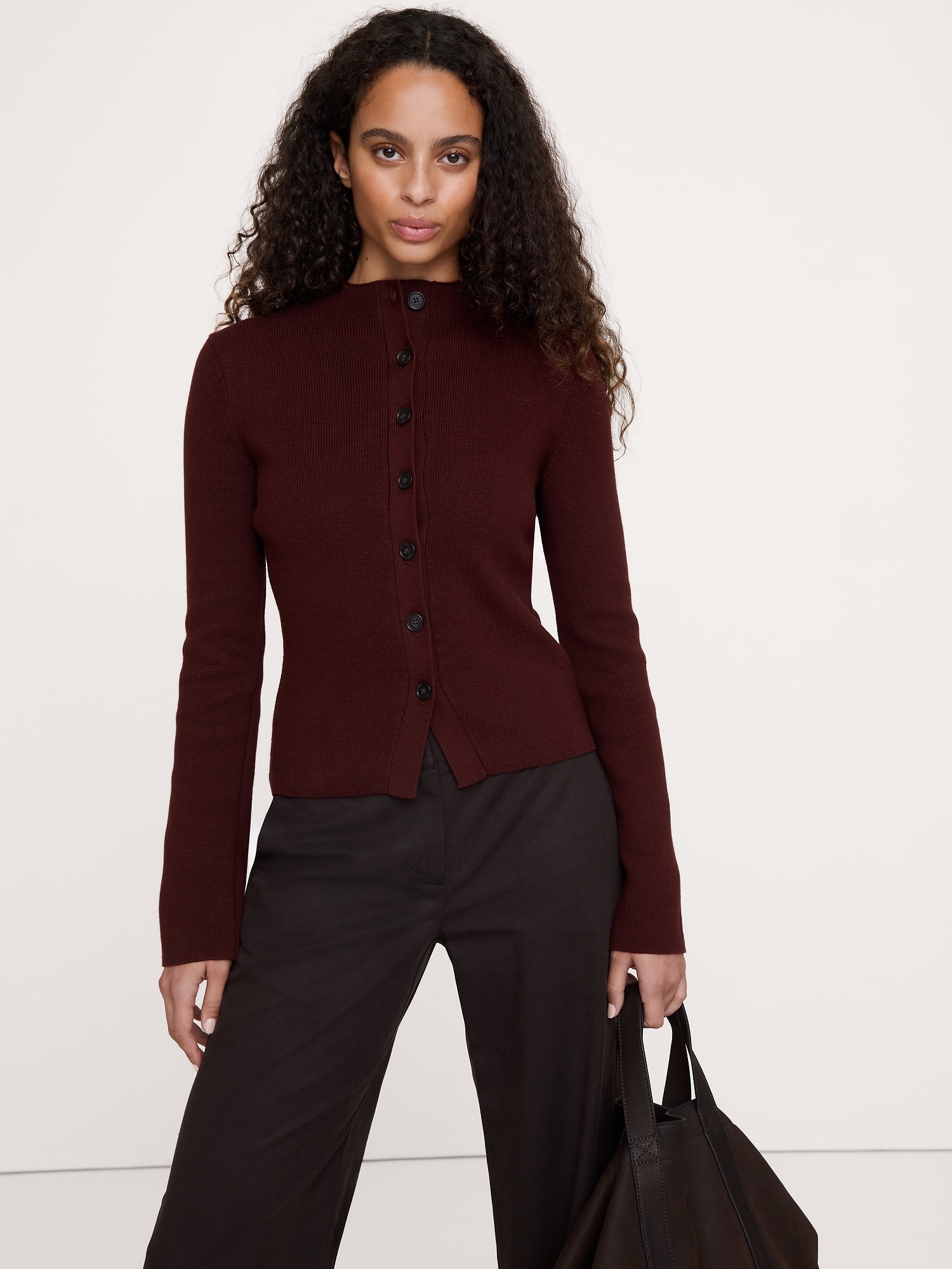 Larkspur Cotton-Silk Mock-Neck Cardigan - thumbnail 3