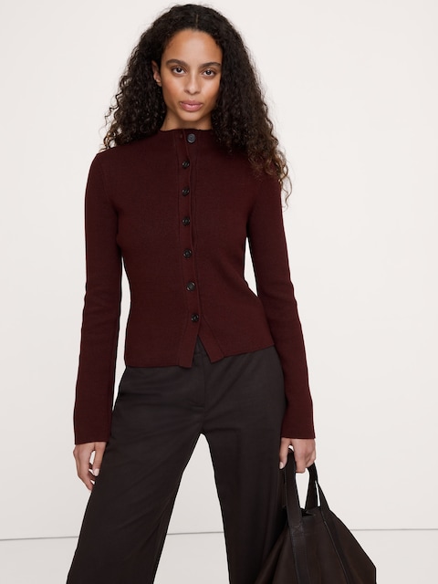 Larkspur Cotton-Silk Mock-Neck Cardigan