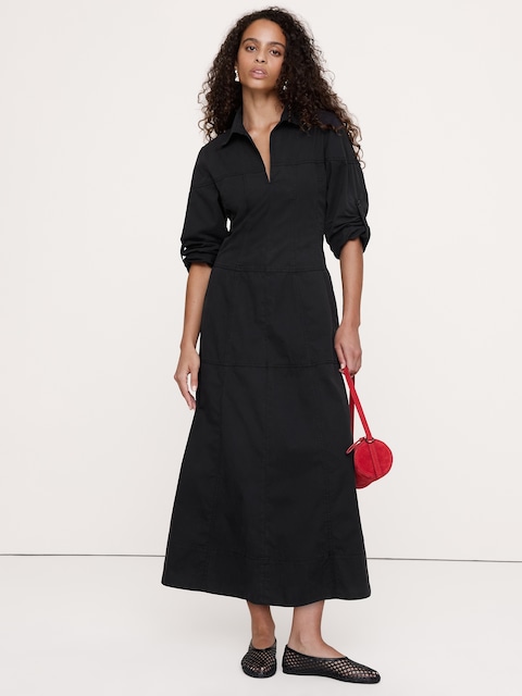 Cotton Twill Paneled Shirt Dress
