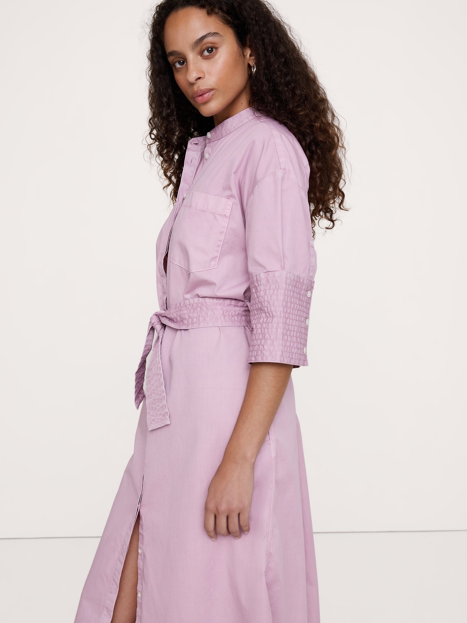 Женское платье Banana Republic Cotton Twill Belted Shirt Dress, цвет: Розовато-лиловый — фото 3