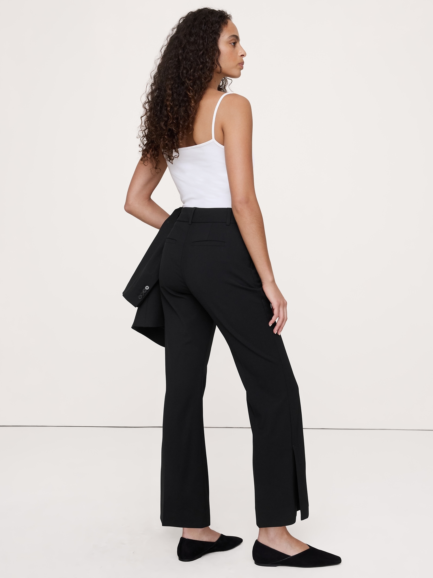 High-Rise Flare Italian Lightweight Wool Pant with Side Slit