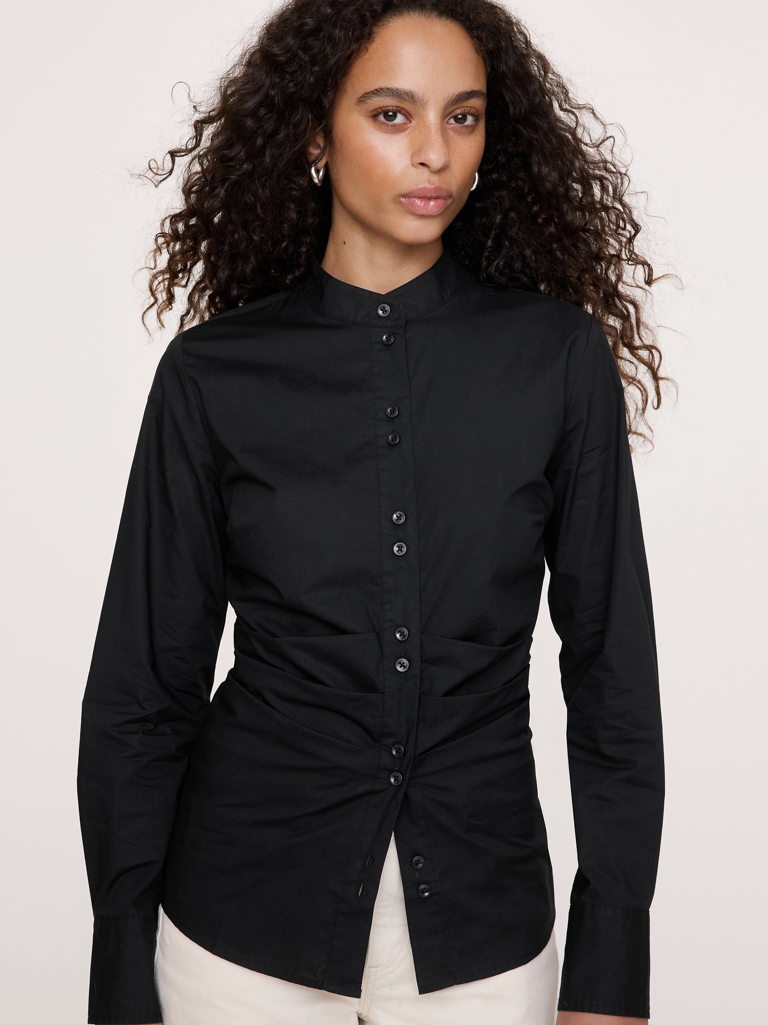 Женский топ Banana Republic Cotton Pleated-Waist Top, цвет: Чёрный — фото 3