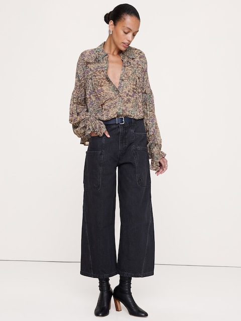 Viscose Balloon-Sleeve Blouse