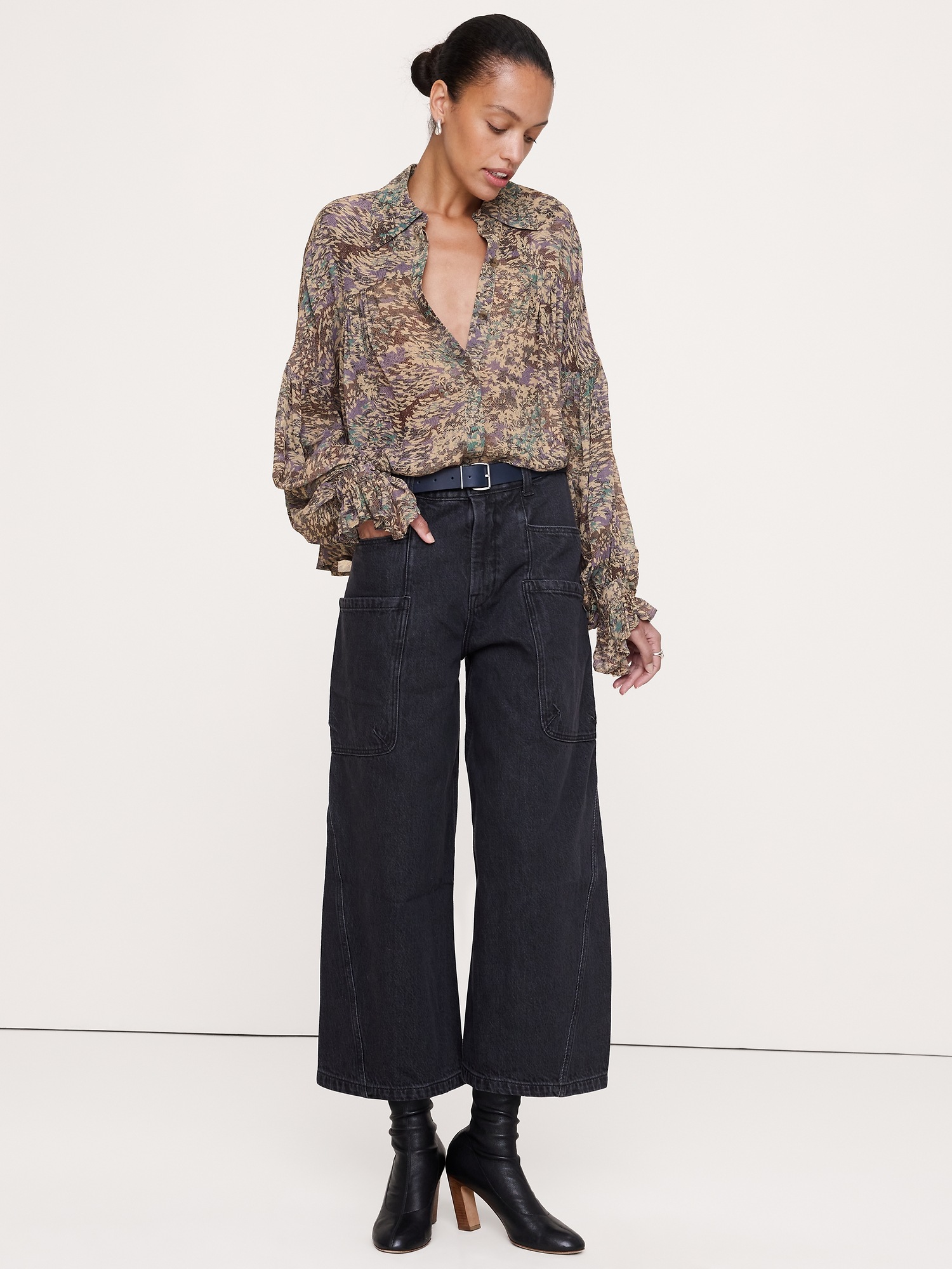 Женская блузка Banana Republic Viscose Balloon-Sleeve Blouse, цвет: Коричневый