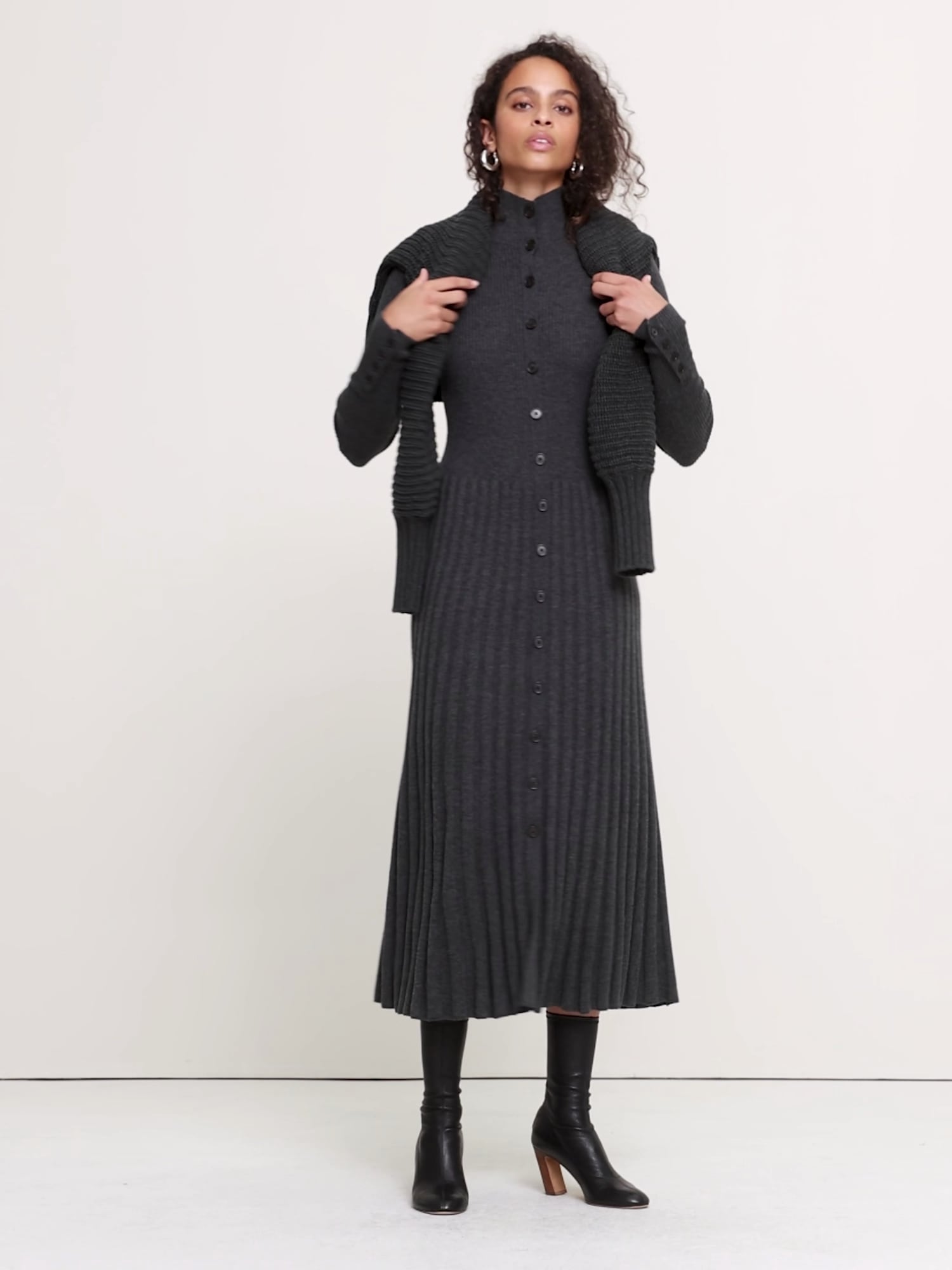 Ribbed Buttoned Sweater Dress