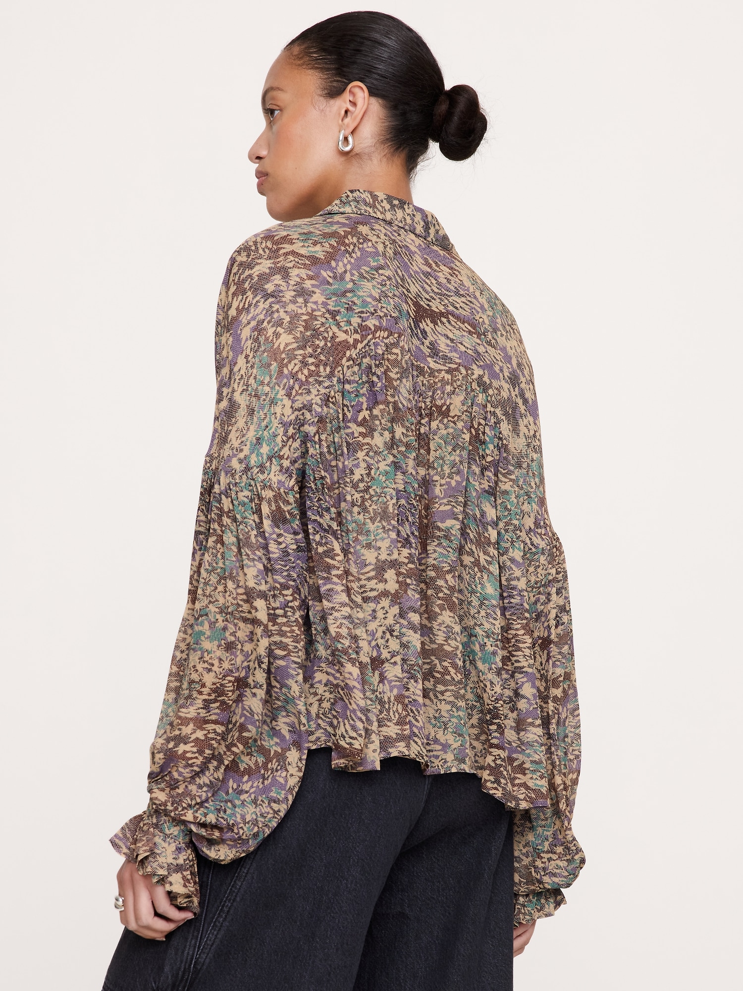 Viscose Balloon-Sleeve Blouse
