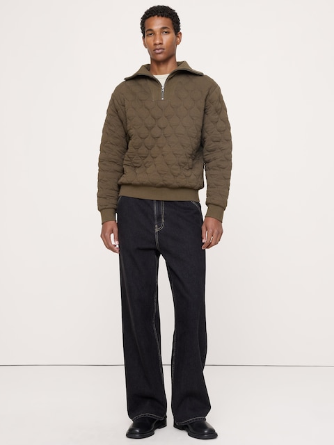 Cotton Quilted Jacquard Quarter-Zip Pullover