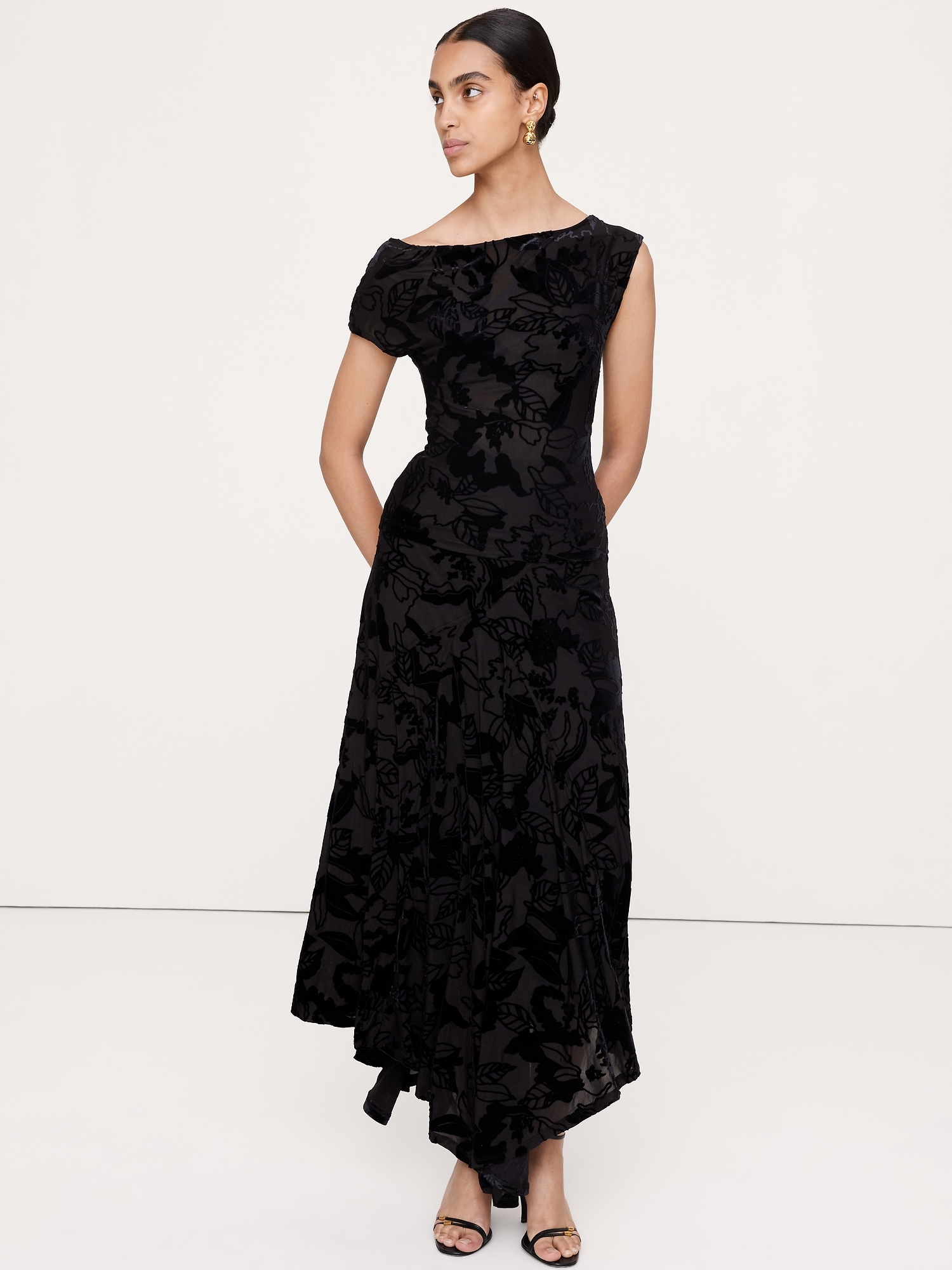 Burnout Velvet Asymmetrical Maxi Skirt