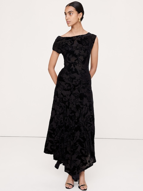 Burnout Velvet Asymmetrical Maxi Skirt