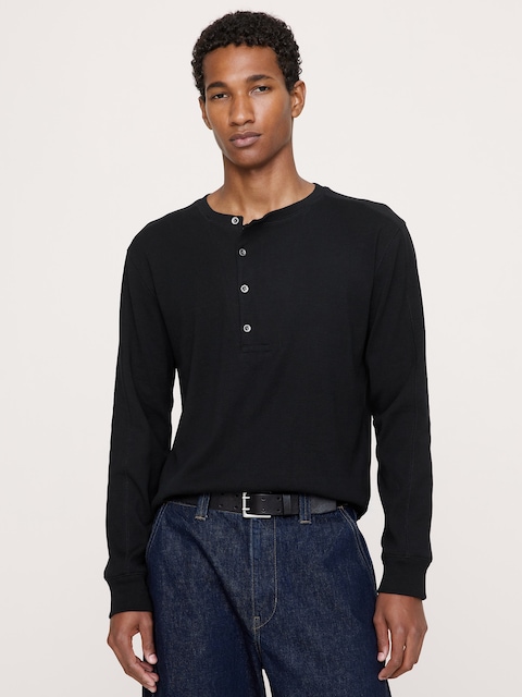 Ribbed Cotton Henley T-Shirt