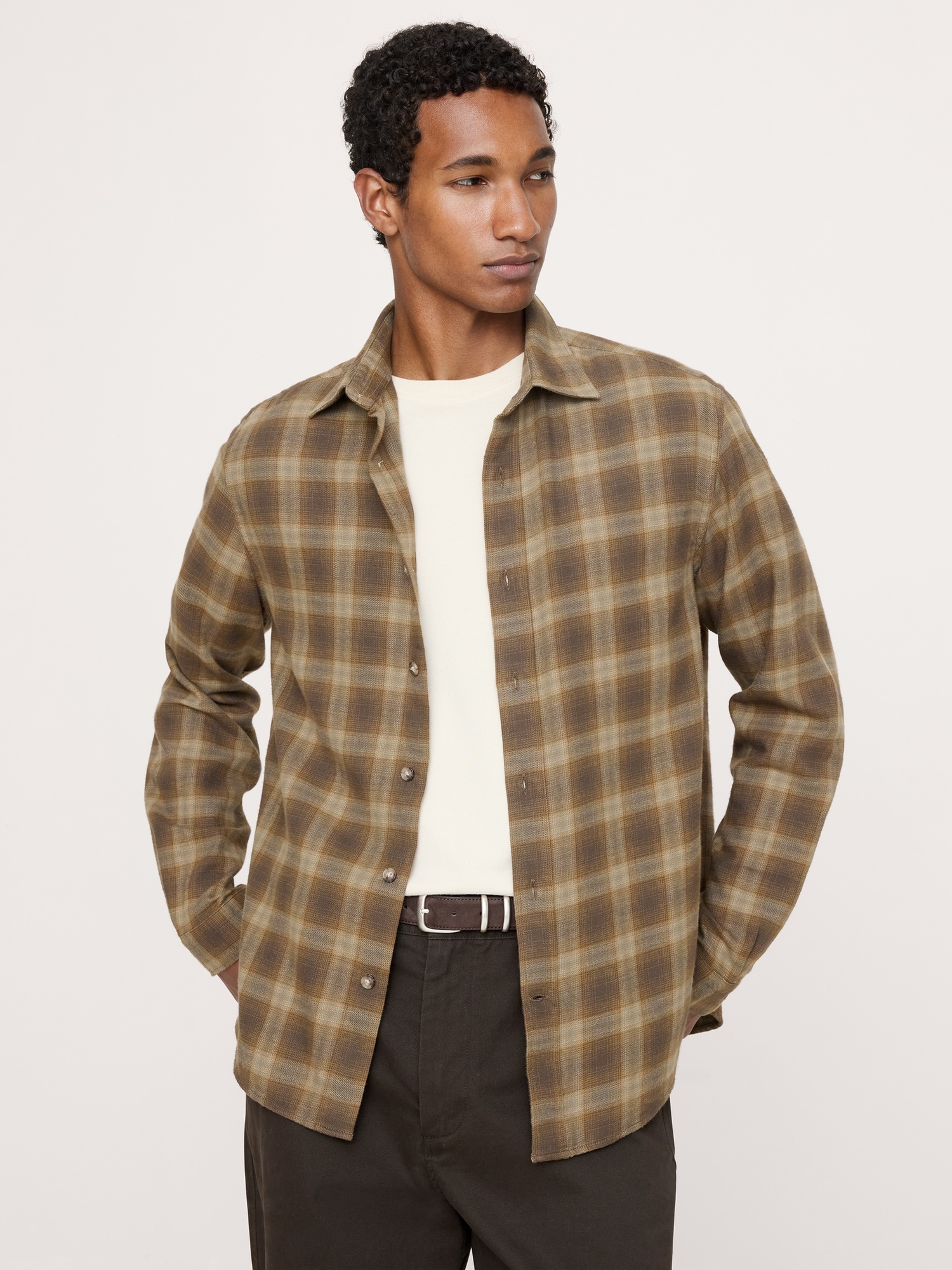 Standard-Fit Lightweight Brushed Flannel Shirt