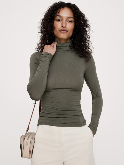 Luxe Wool-Blend Turtleneck T-Shirt