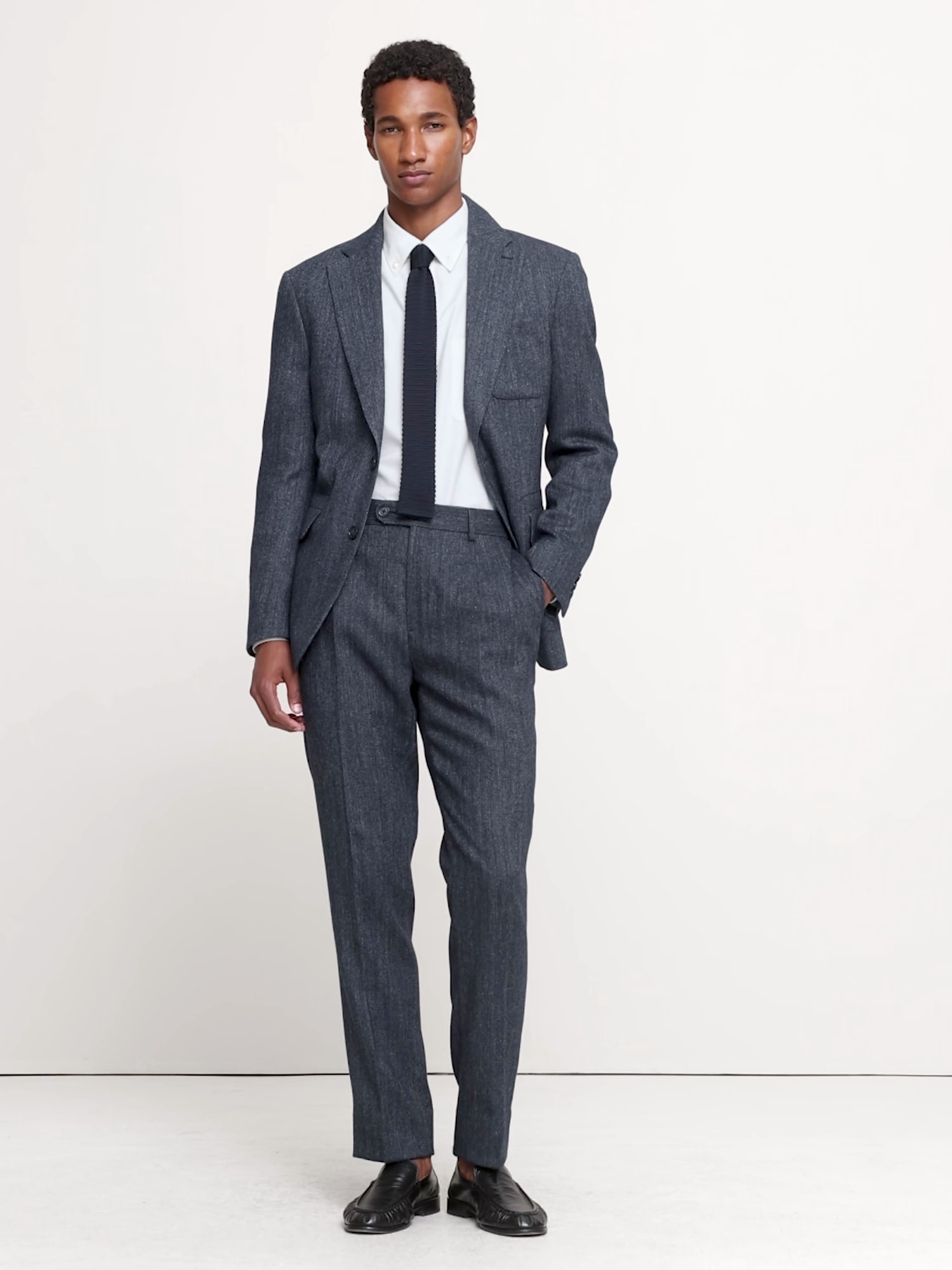 Tailored Slim Italian Herringbone Suit Pant - thumbnail 8