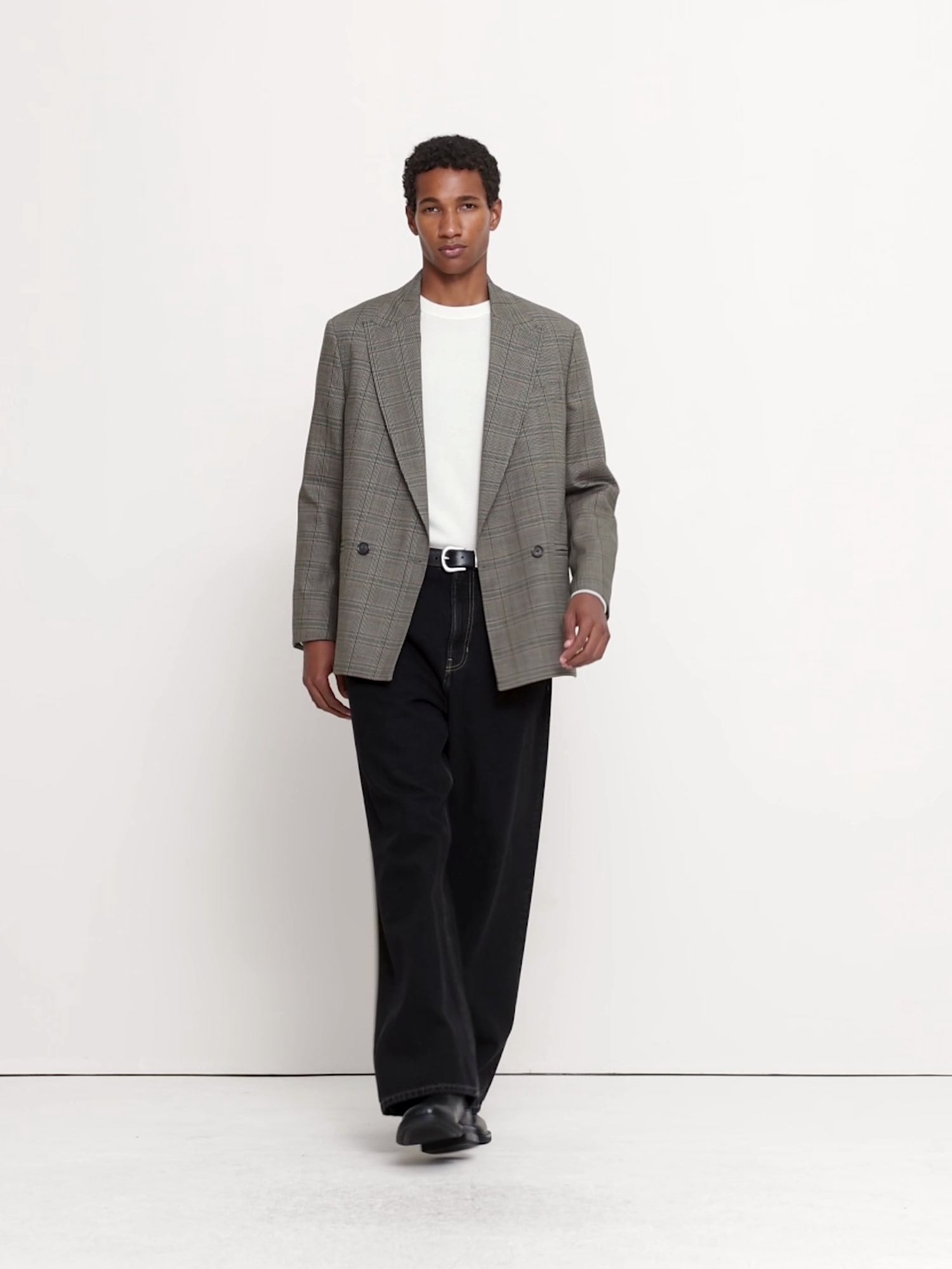 Relaxed Double-Breasted Italian Glen Plaid Suit Jacket - thumbnail 9