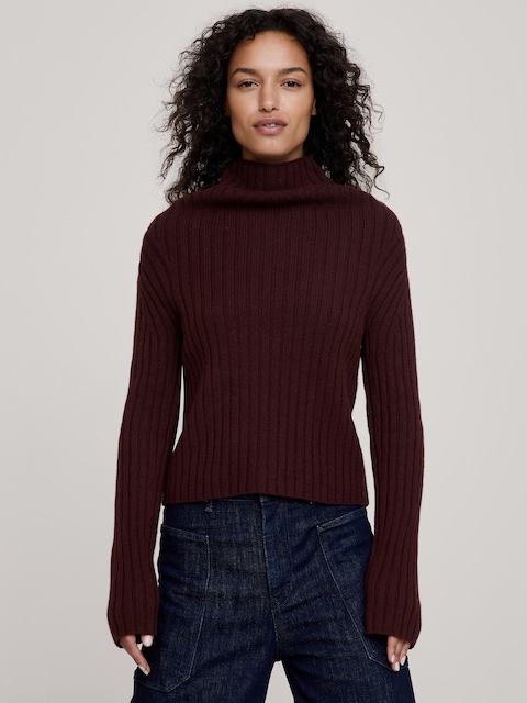 Wool-Cotton Drape-Neck Sweater