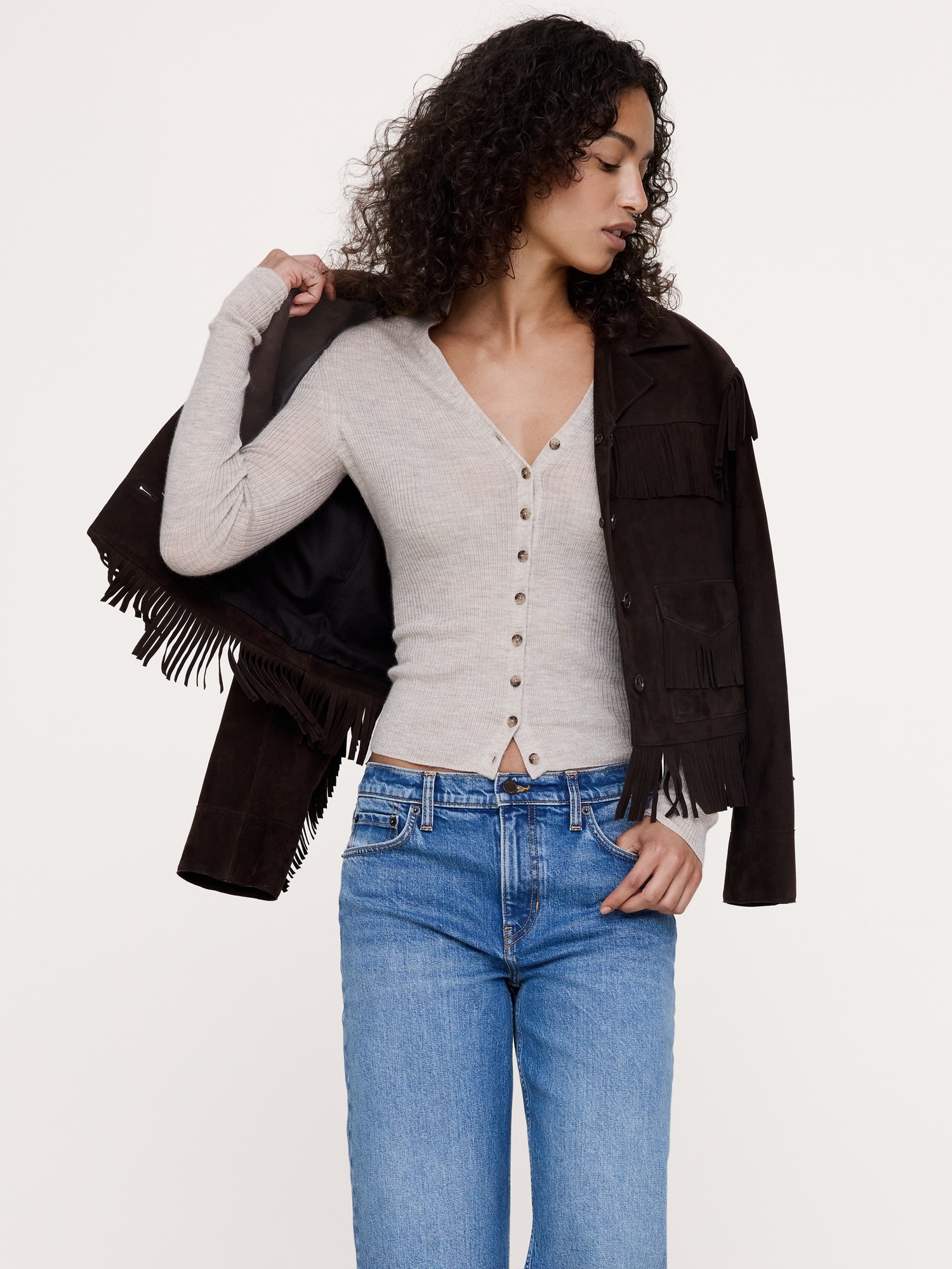 Женский кардиган Banana Republic Featherweight Cashmere Shawl, цвет: Меланжевый рыжевато-коричневый — фото 3
