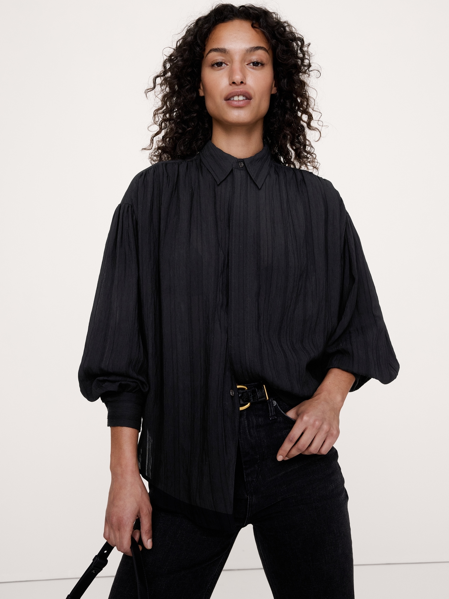Женская рубашка Banana Republic Oversized Textured, цвет: Чёрный — фото 3