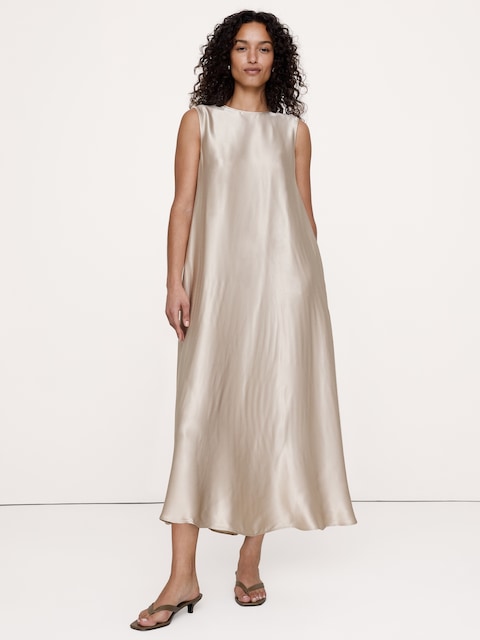 Italian Satin Sleeveless Trapeze Dress