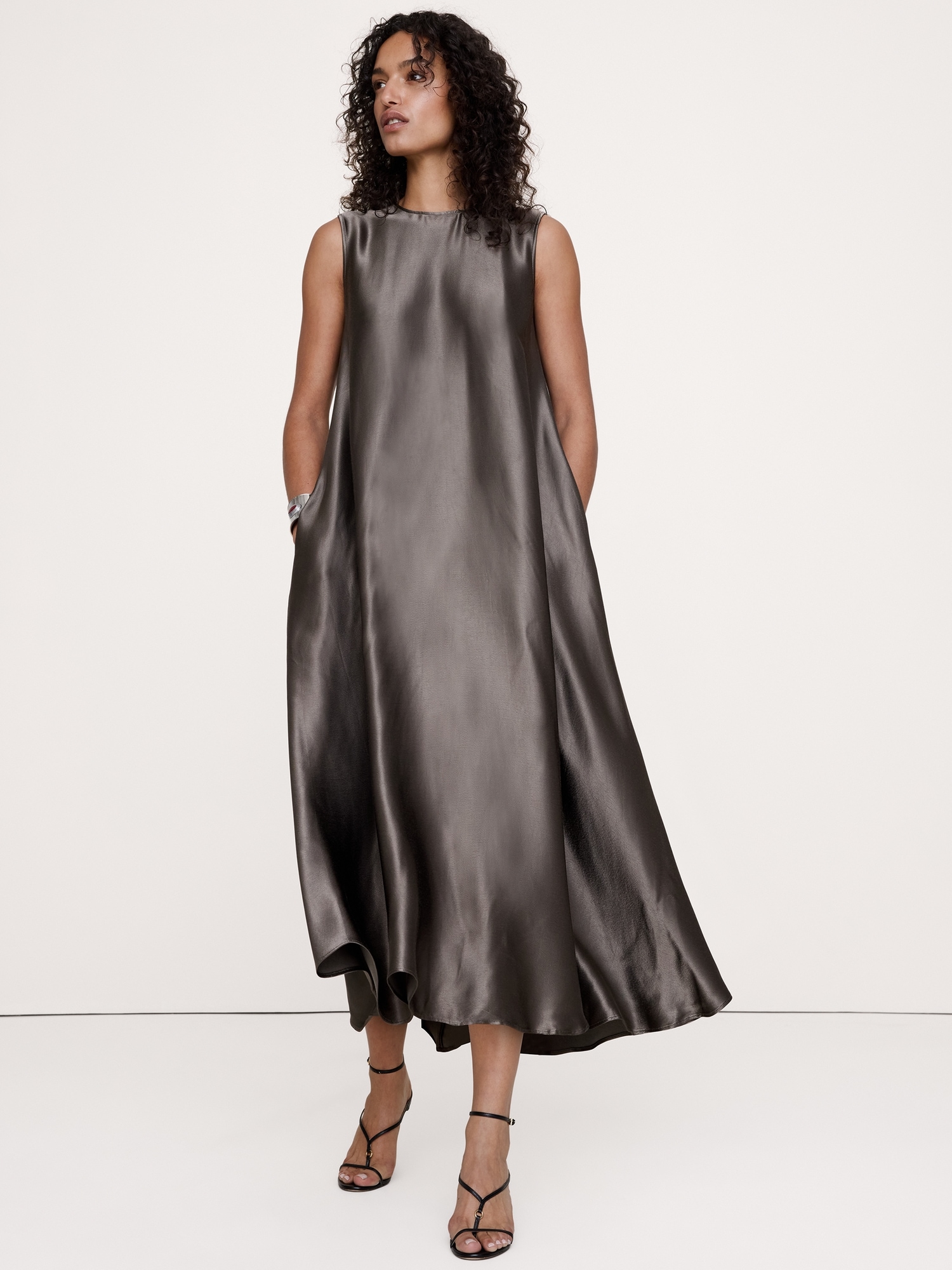 Aurelia Italian Satin Sleeveless Trapeze Dress - thumbnail 8