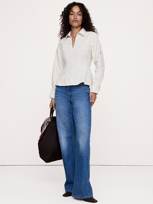 Stretch-Cotton Pleated-Waist Top