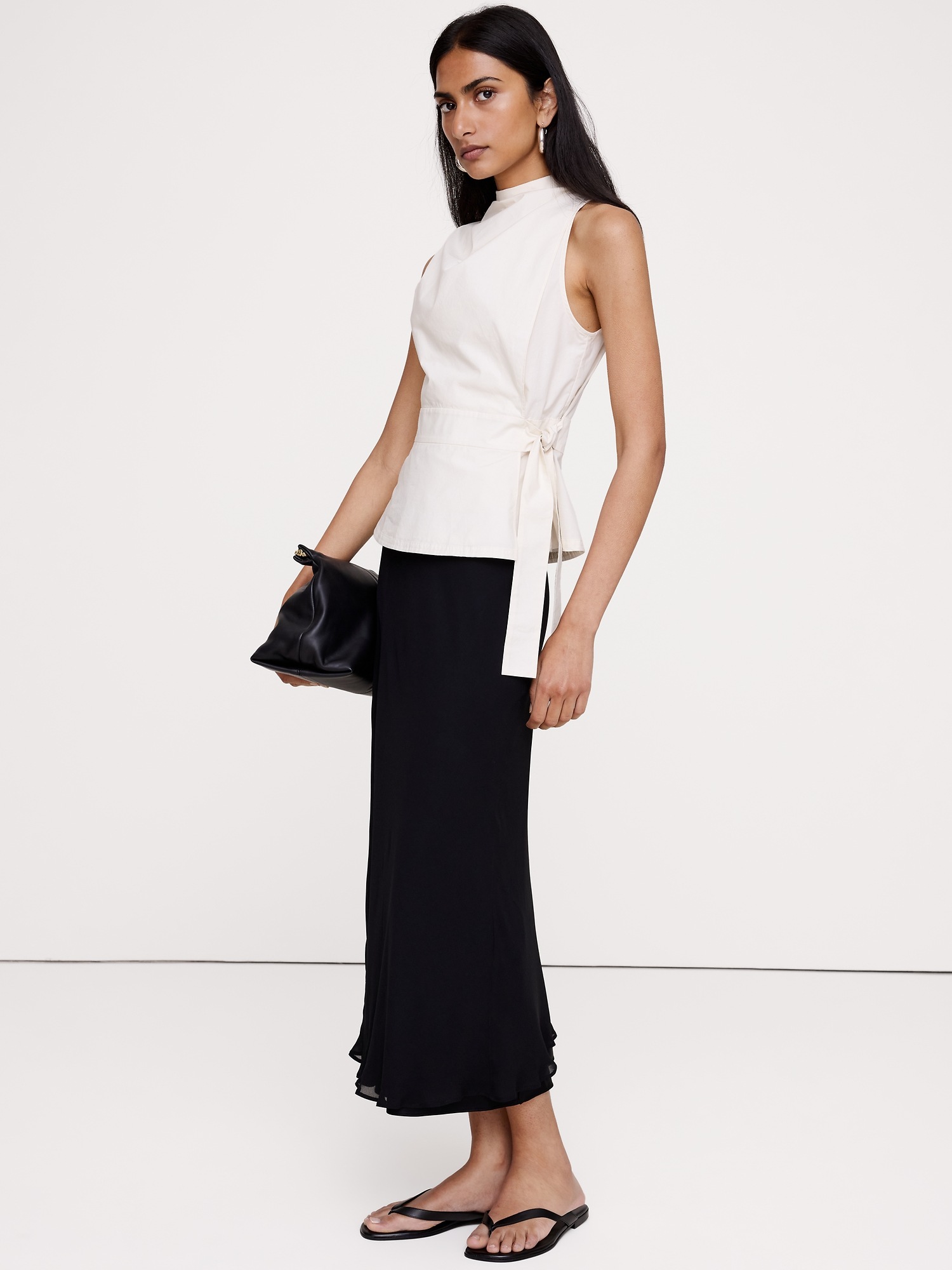 Женская юбка Banana Republic Layered Georgette-Satin Maxi, цвет: Чёрный — фото 4
