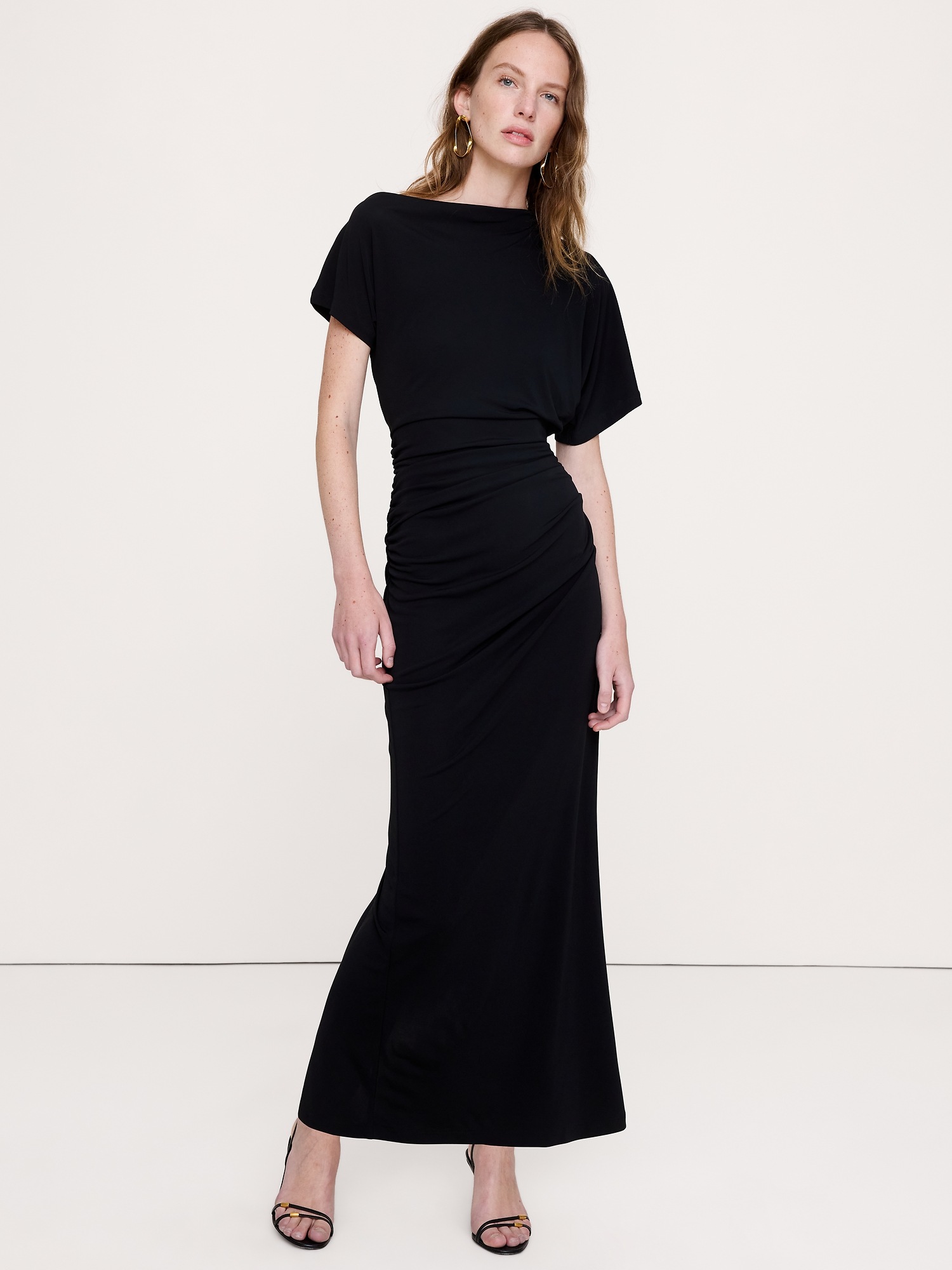 black maxi dress banana republic Silk swatch:gamay Size:4XL_38-40 15 Best Black Pants Wedding guest Petite body length