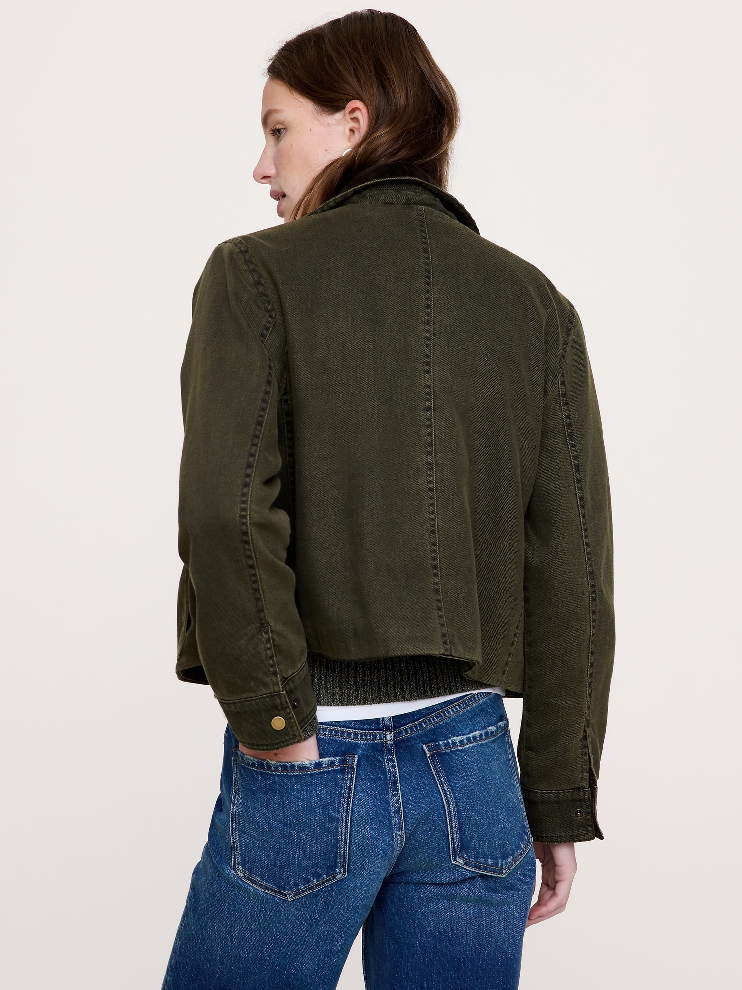 Женская куртка Banana Republic Denim Trapeze, цвет: Оливковый зелёный — фото 2