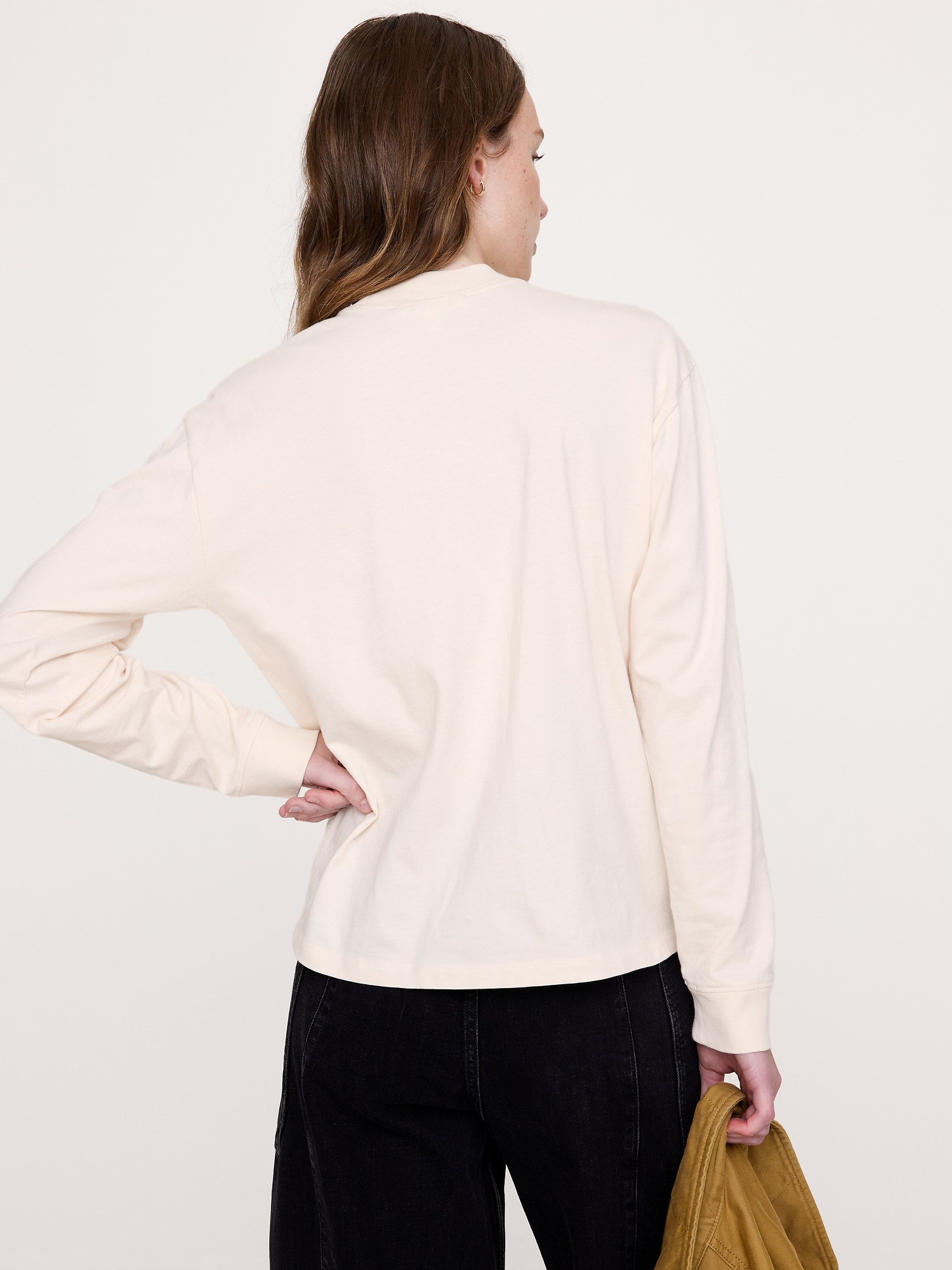 Женская футболка Banana Republic Vintage Cotton Long-Sleeve Mock-Neck, цвет: Алебастровый молочно-белый — фото 2