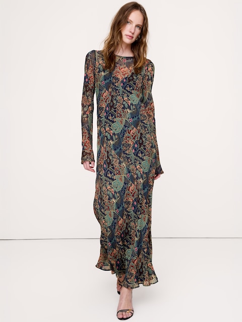 Bias-Cut Chiffon Maxi Dress