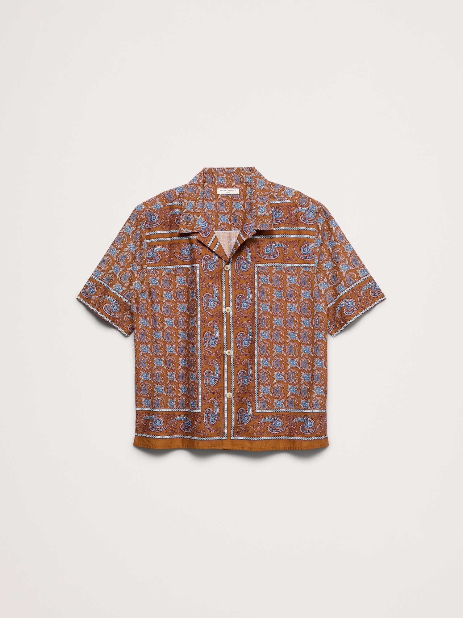 Мужская рубашка Banana Republic Relaxed-Fit Cotton Poplin Resort, цвет: Коричневый — фото 4