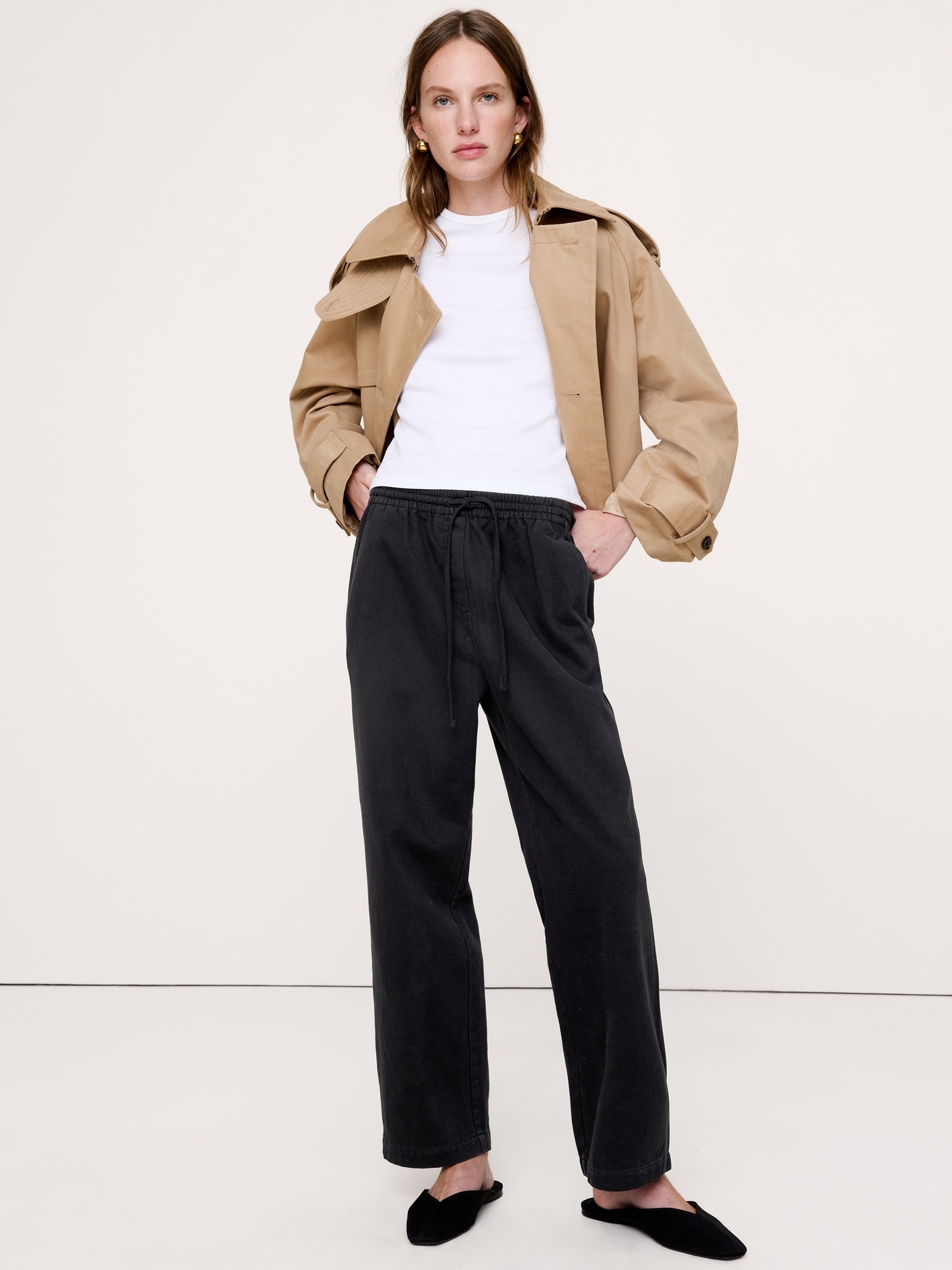 Женские брюки Banana Republic The Getaway Straight-Leg Pant in Cotton, цвет: Чёрный