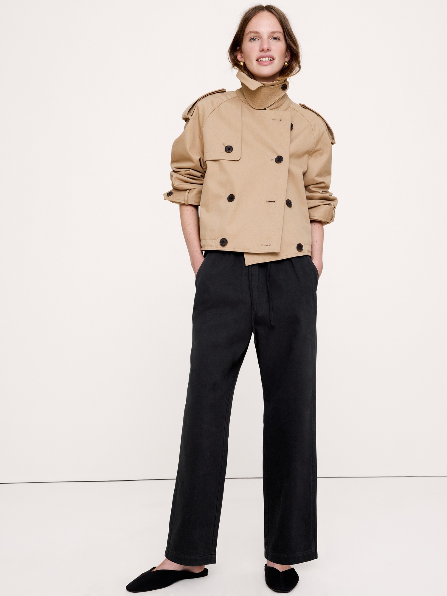 Женские брюки Banana Republic The Getaway Straight-Leg Pant in Cotton, цвет: Чёрный — фото 3