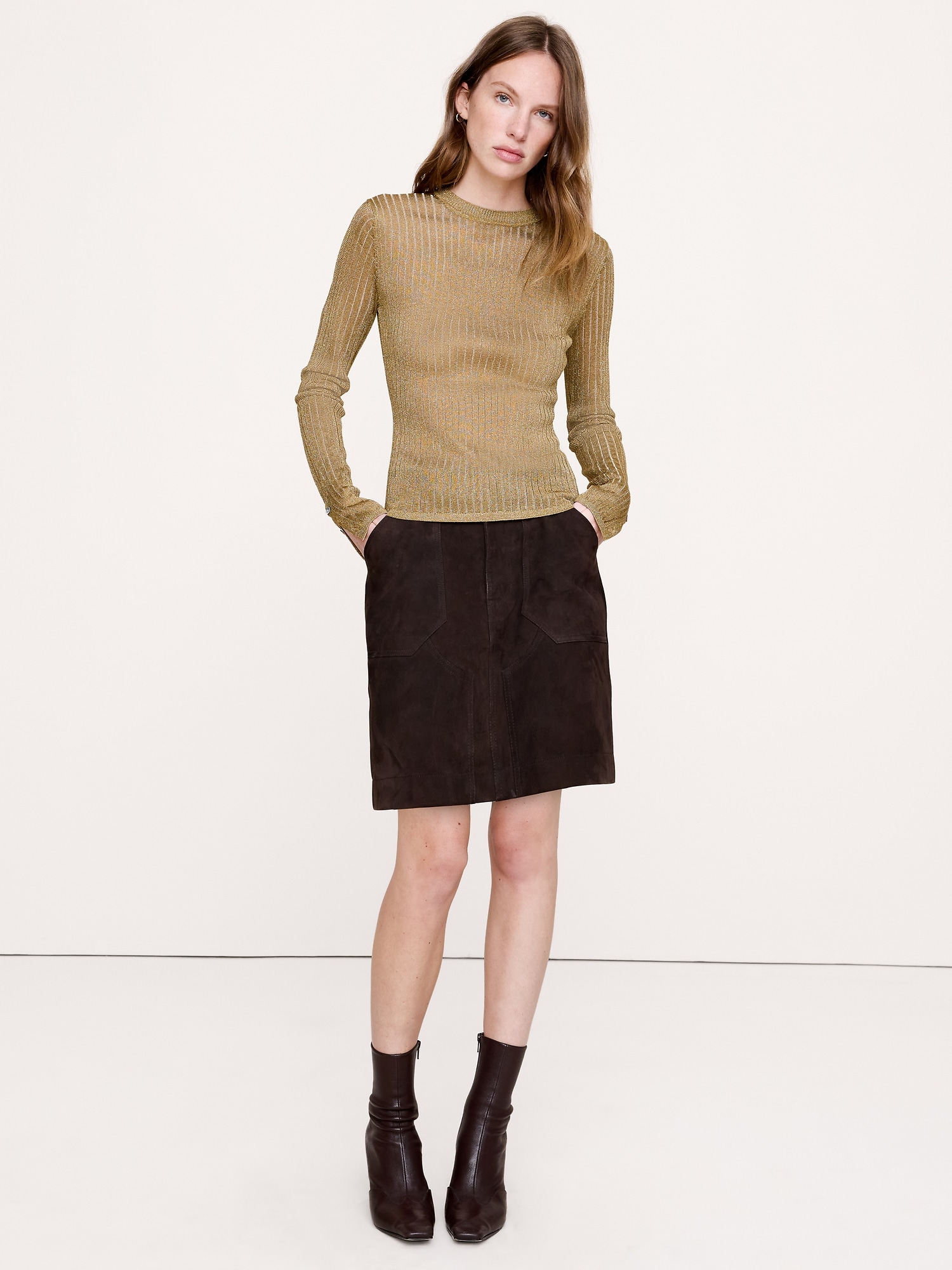 Metallic Crew-Neck Sweater