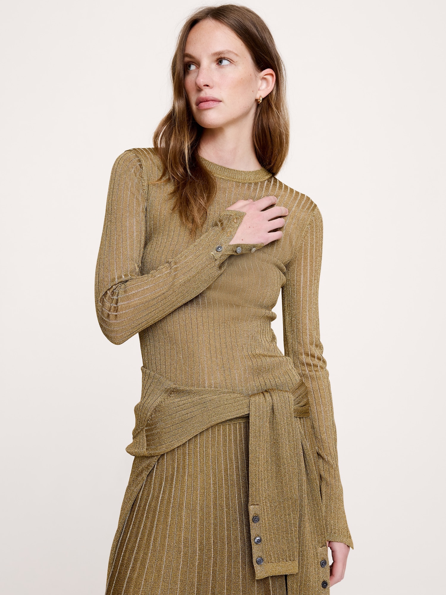 Metallic Crew-Neck Sweater