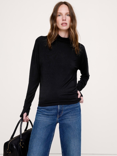 Luxe Wool-Blend Relaxed Turtleneck T-Shirt