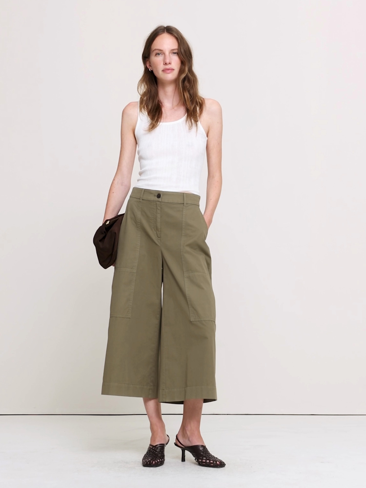 Женские брюки Banana Republic Cotton Twill Culotte, цвет: Зелёный — фото 5