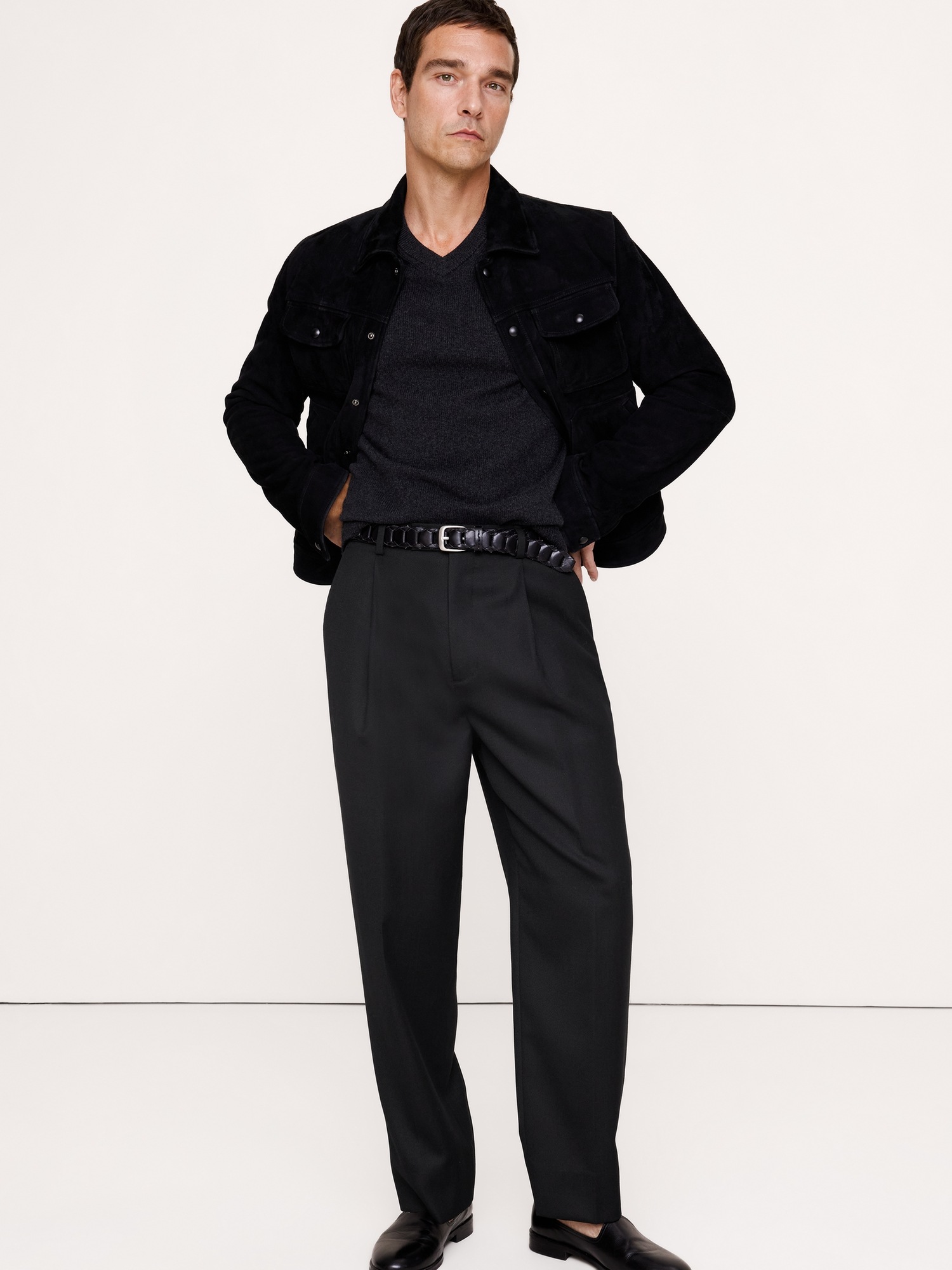 Мужские брюки Banana Republic Loose Pleated Twill Suit Pant, цвет: Чёрный — фото 4