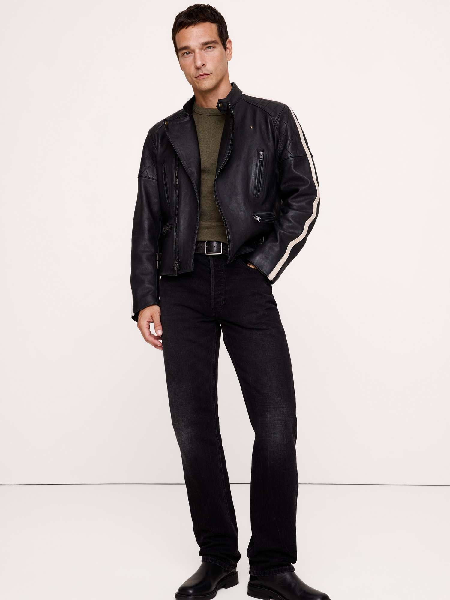 Classic Leather Biker Jacket - thumbnail 7